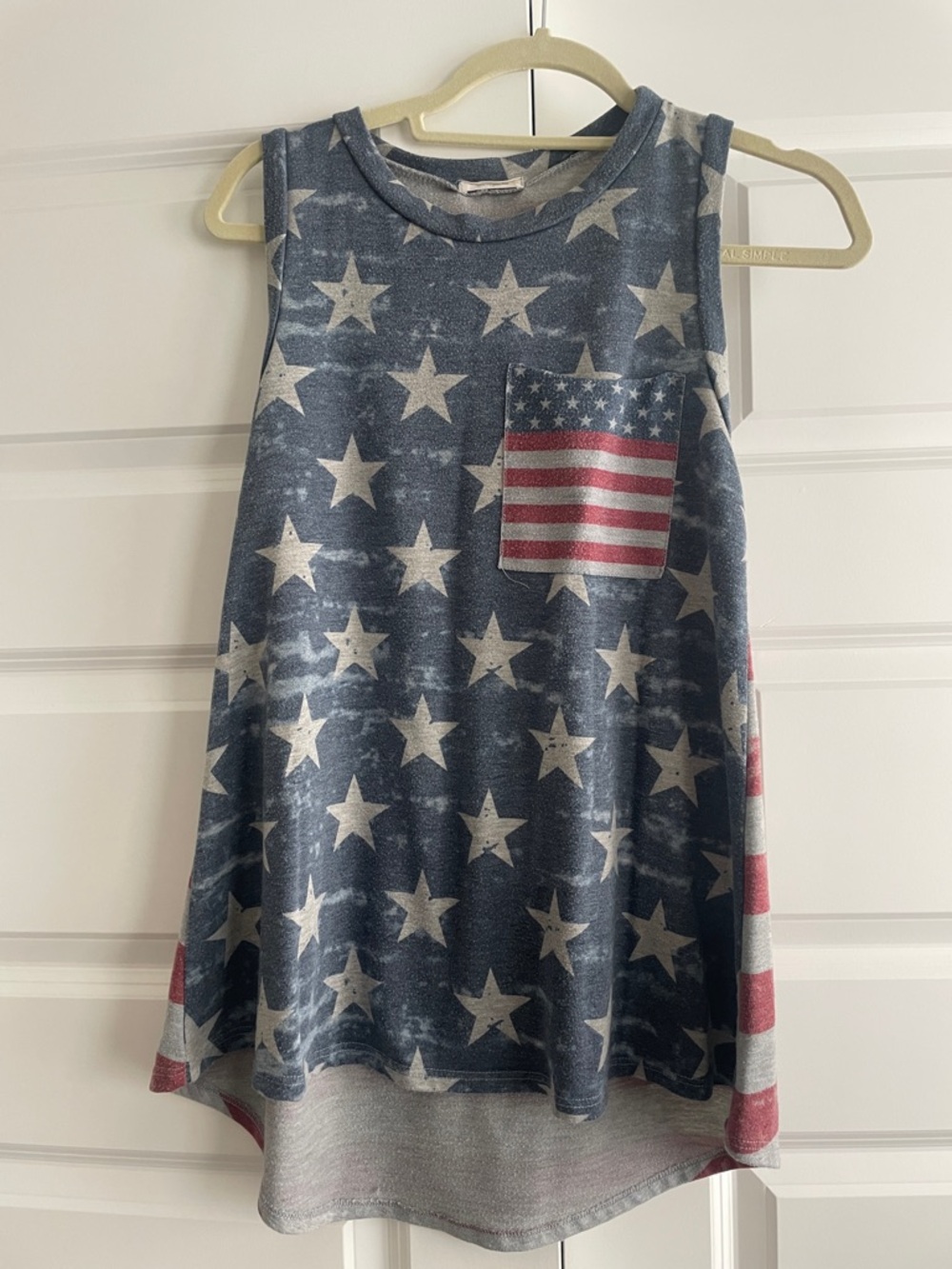 12 Pm By Mon Ami Blue Star Print American Flag Pocket Tank